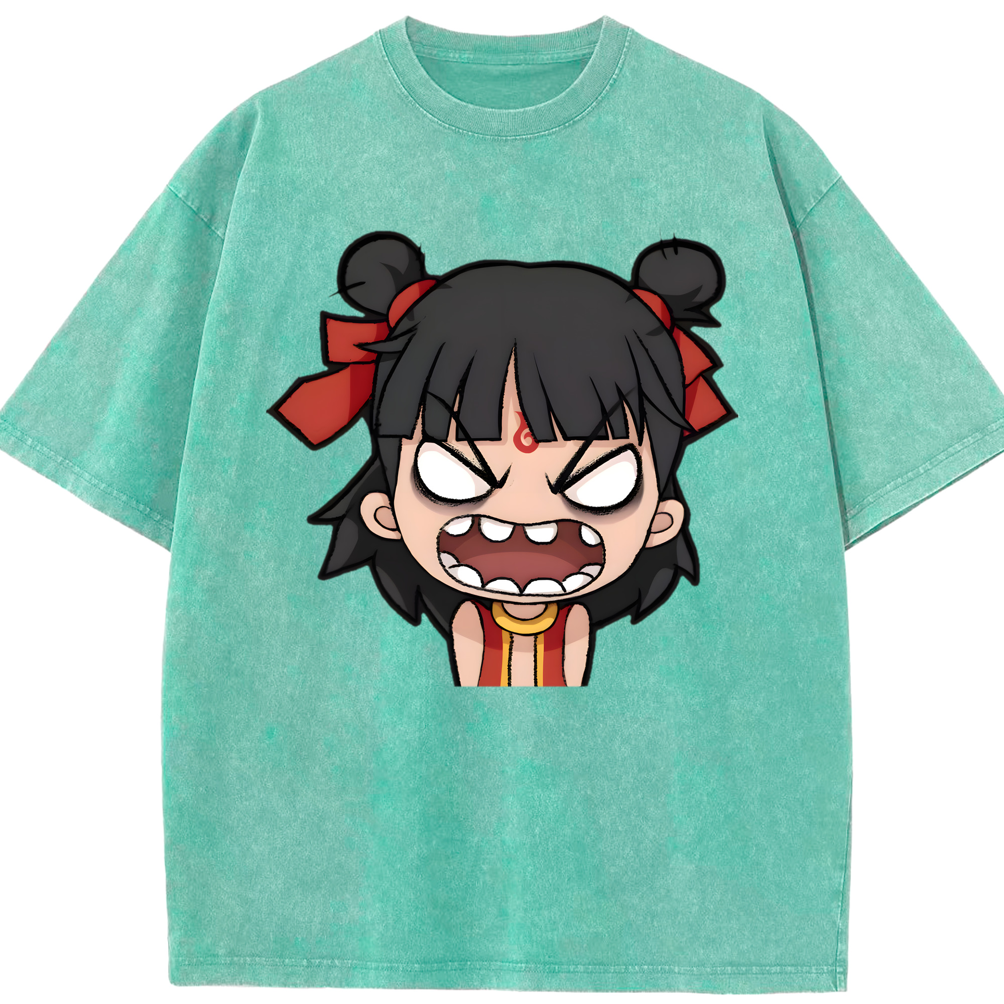 （画像用） Ne Zha 2 ナタ 魔童の大暴れ 綿100% ヴィンテージ風 半袖Tシャツ（フロントプリント）